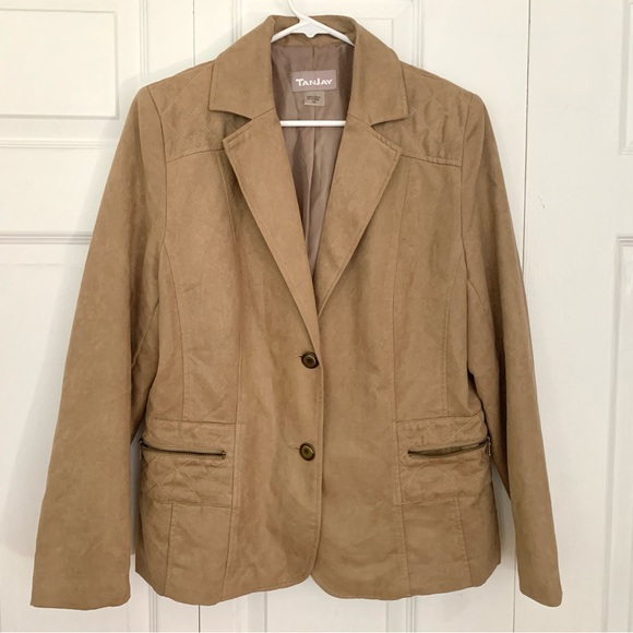 TANJAY Faux-Suede Camel Color Blazer Jacket Women’s Size 10 - Picture 1 of 8